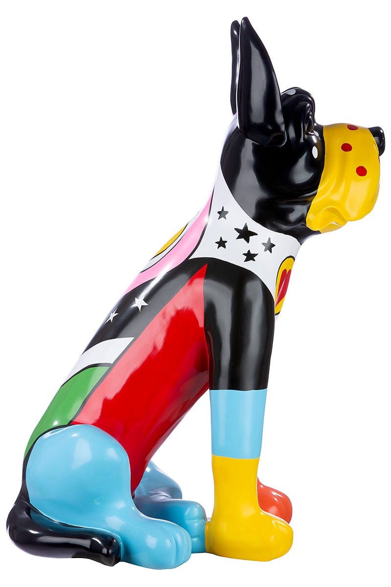 Farbenprächtige Poly Skulptur 'Doggy' im dynamischen Street-Art Stil Hund