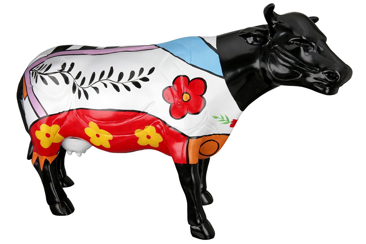 Faszinierende Poly Skulptur 'Cow' im farbenfrohen Street-Art Stil
