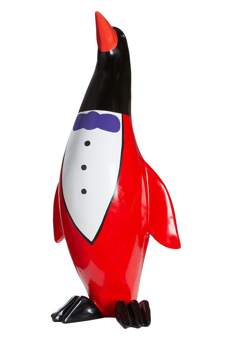 Farbenfroher Blickfang: Handbemalte Pinguin-Skulptur aus Kunstharz Höhe 59cm
