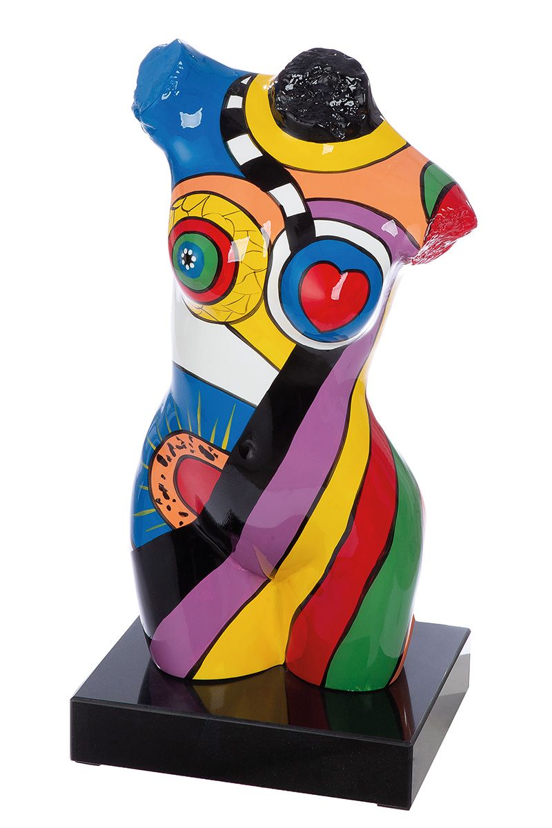Handbemalte Skulptur auf Sockel "Torso" mit Schwarzem Marmorsockel Höhe 53cm