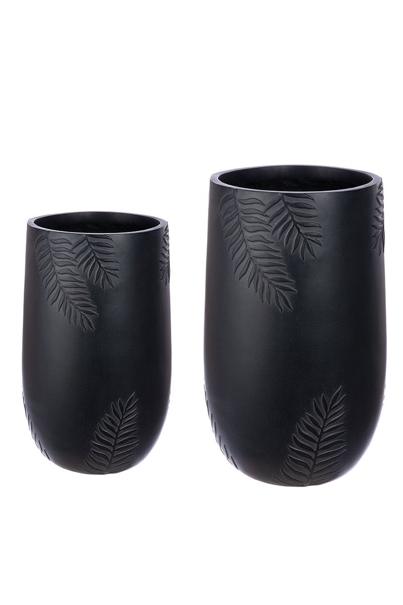Set of 2 planters Palmera anthracite with leaf motif, fiberglass