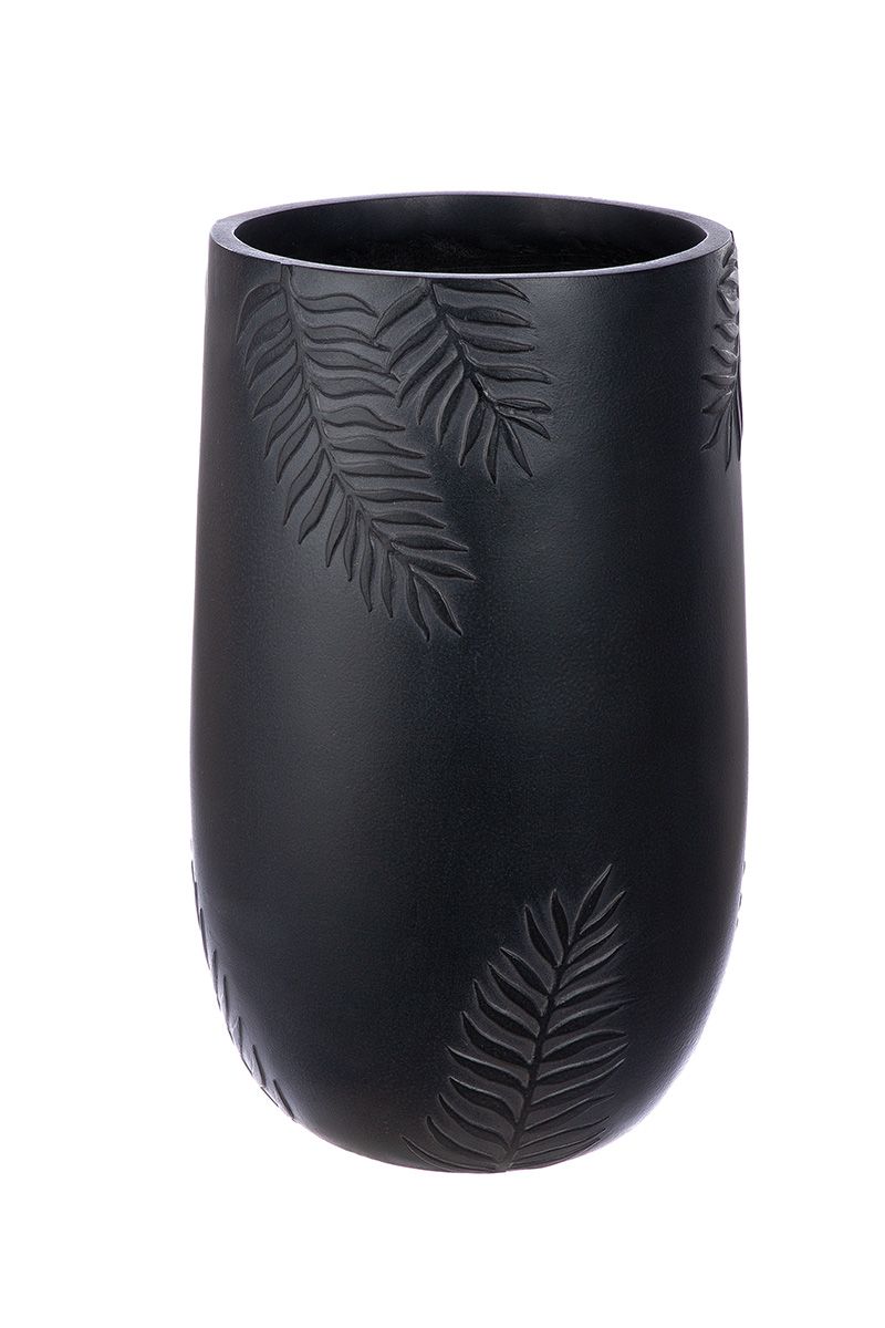 2er Set Pflanzgefäße Palmera Anthrazit mit Blattmotiv, Fiberglas