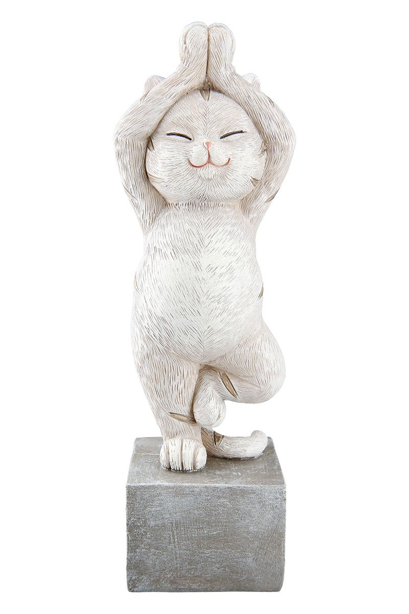 2er Set Figuren - Yoga Katze 'Kitten', 2fach Sortiert, Grau auf Base