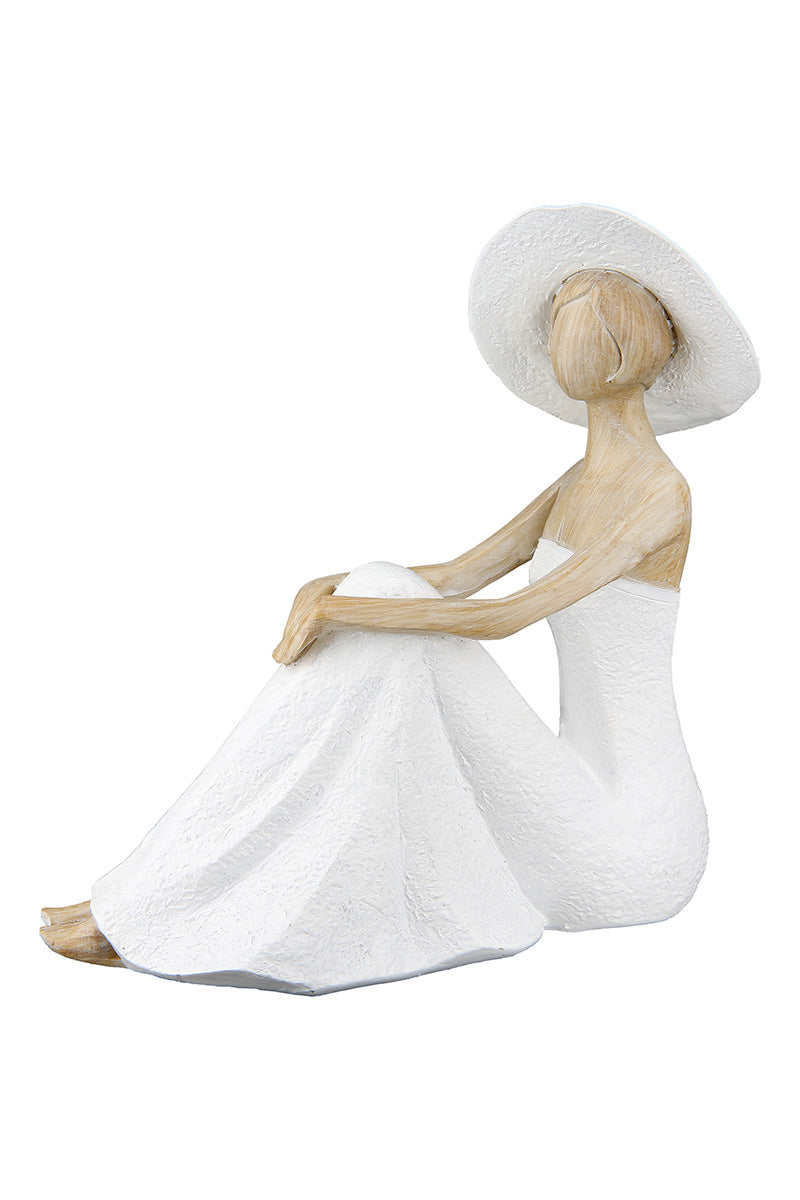 Dekofigur Leandra Frau Mit Hut Weiß Holzoptik 17 cm