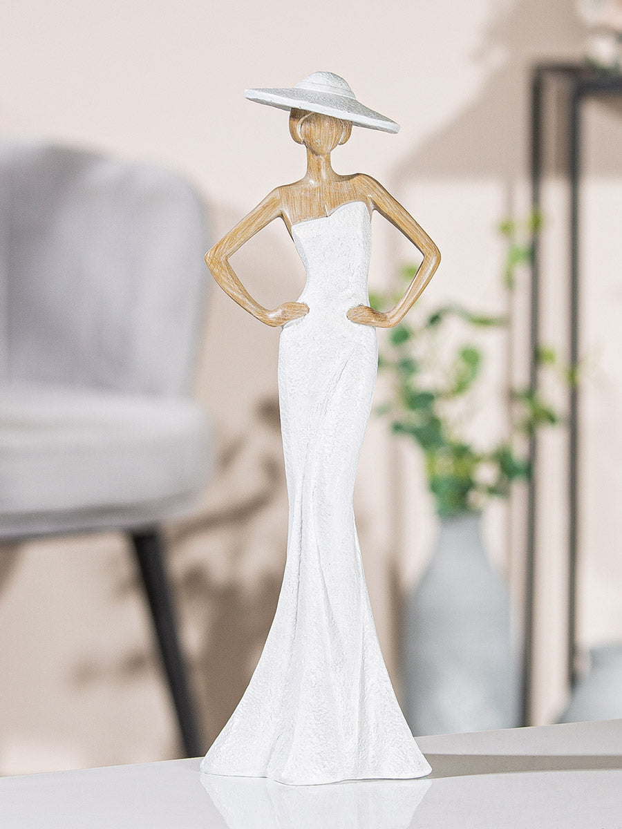 Dekofigur Solana Frau Mit Hut Weiß Holzoptik 30 cm