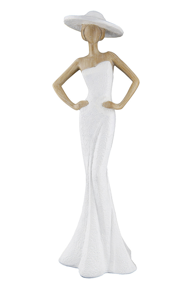 Dekofigur Solana Frau Mit Hut Weiß Holzoptik 30 cm