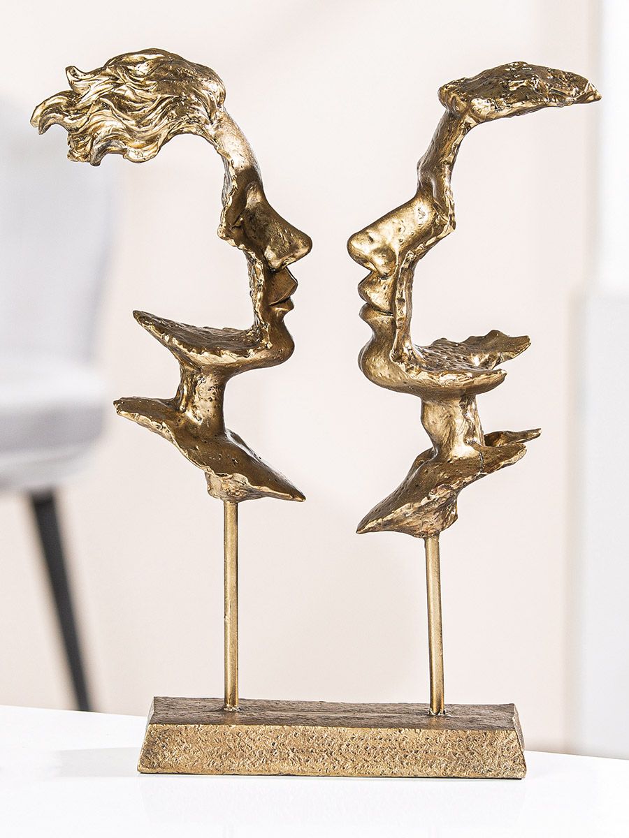 Elegante Goldfarbene Kunstharz-Skulptur 'Soli' auf Sockel – Einzigartiges Designobjekt