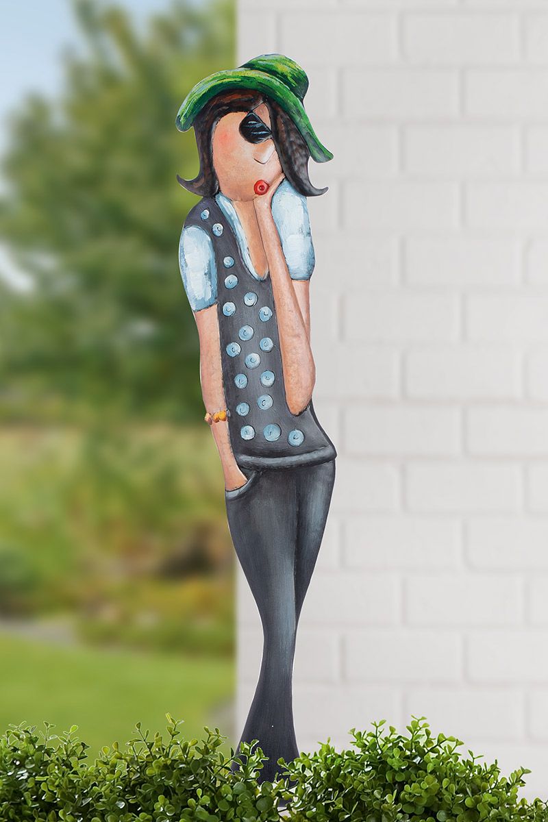 Gartenstecker Celine Metallfigur Grau 140 cm Frauensilhouette Deko