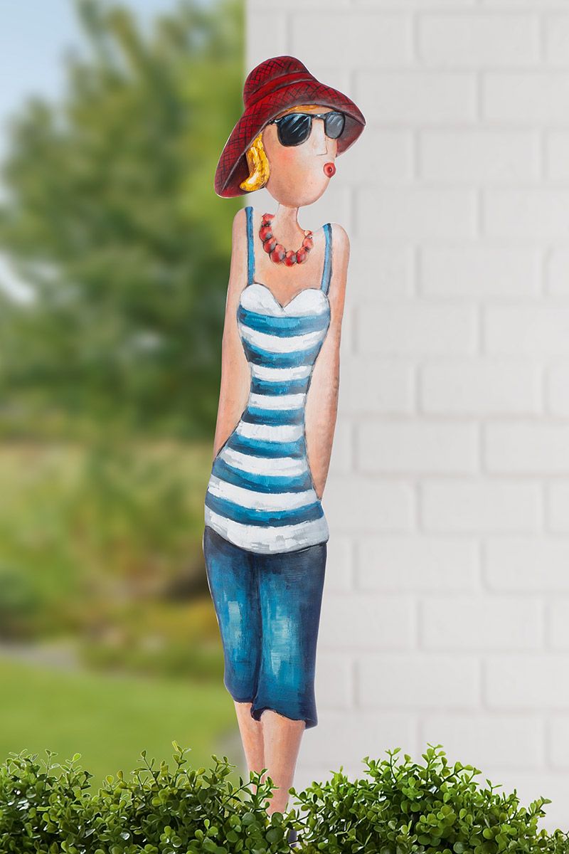 Gartenstecker Claire Metallfigur Blau 140 cm Deko Silhouette Frau