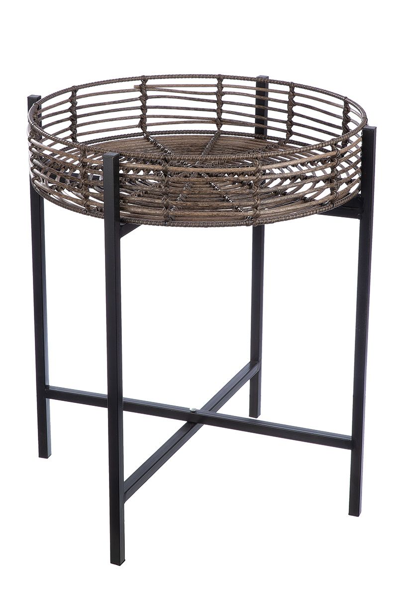 Set of 2 round side tables Rotin – metal & polyrattan, brown