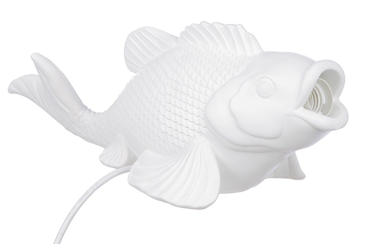 Tischleuchte "Koi" – Kunstharz in Weiß oder Schwarz mit Fischdesign