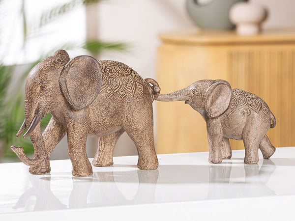 2er Set 'Mweya' Kunstharz Elefant und Elefantenbaby – Herzliche Darstellung der Mutterliebe