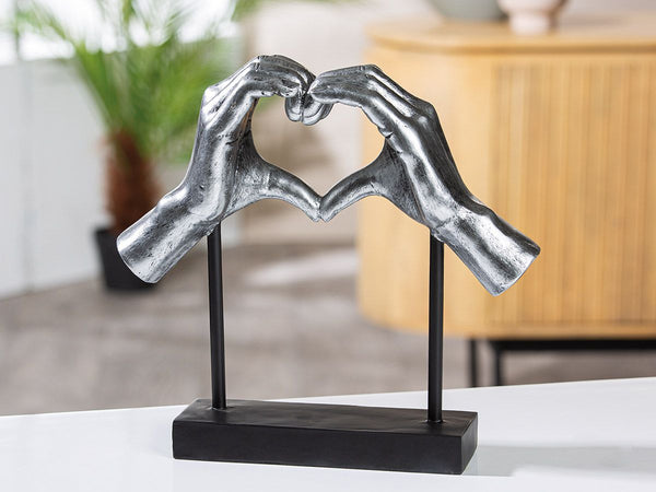 Silberfarbende Skulptur "Amour" Herz mit Händemotiv