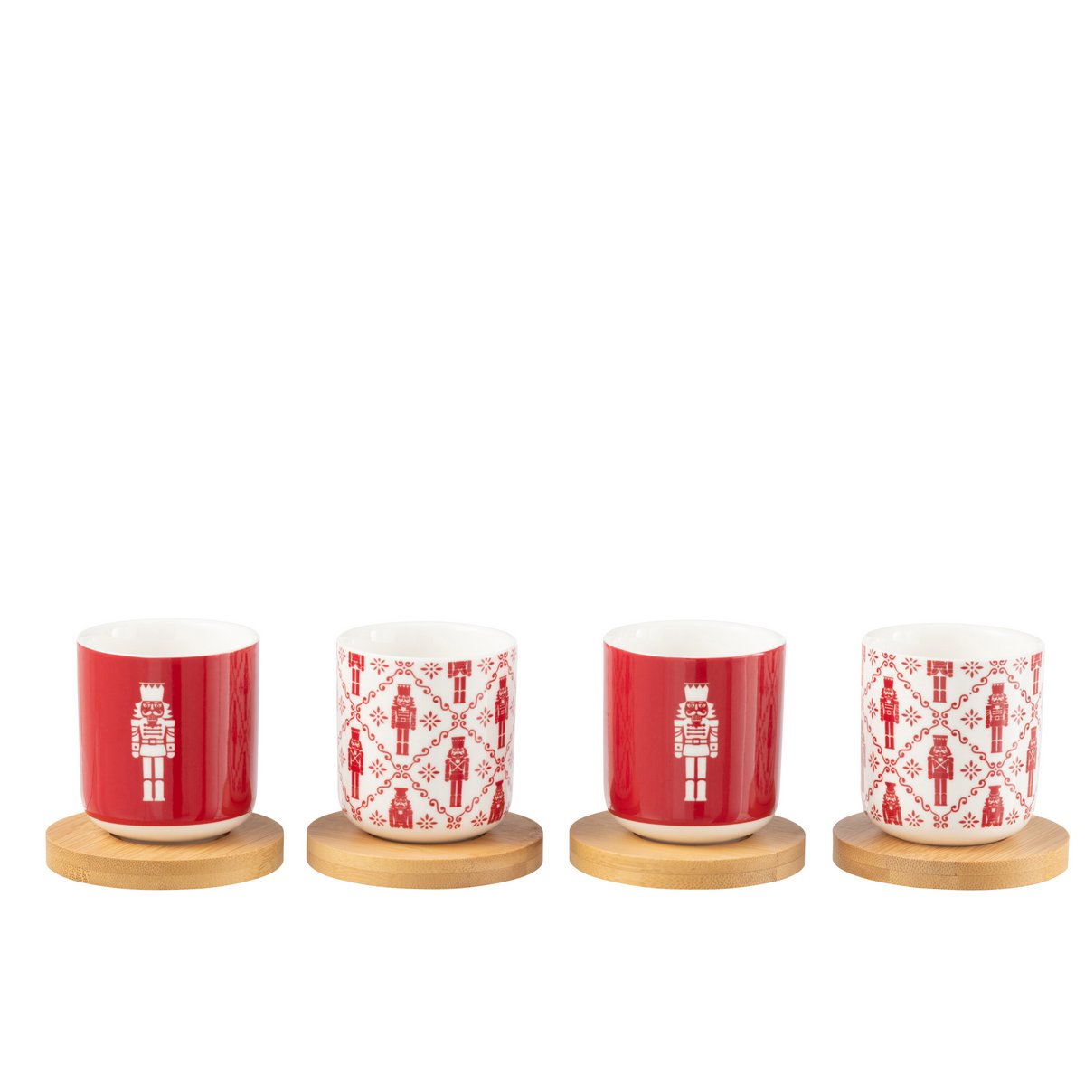 espressotassen mit bambus untersetzer Espresso-Tassen Set 4er Nussknacker Design mit Bambus Untertassen 100