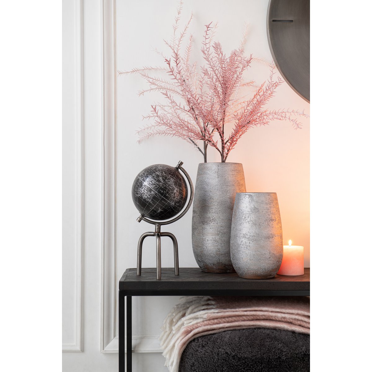 J-Line Vase Uneven Rough Ceramic Silver Large - 41 cm hoch