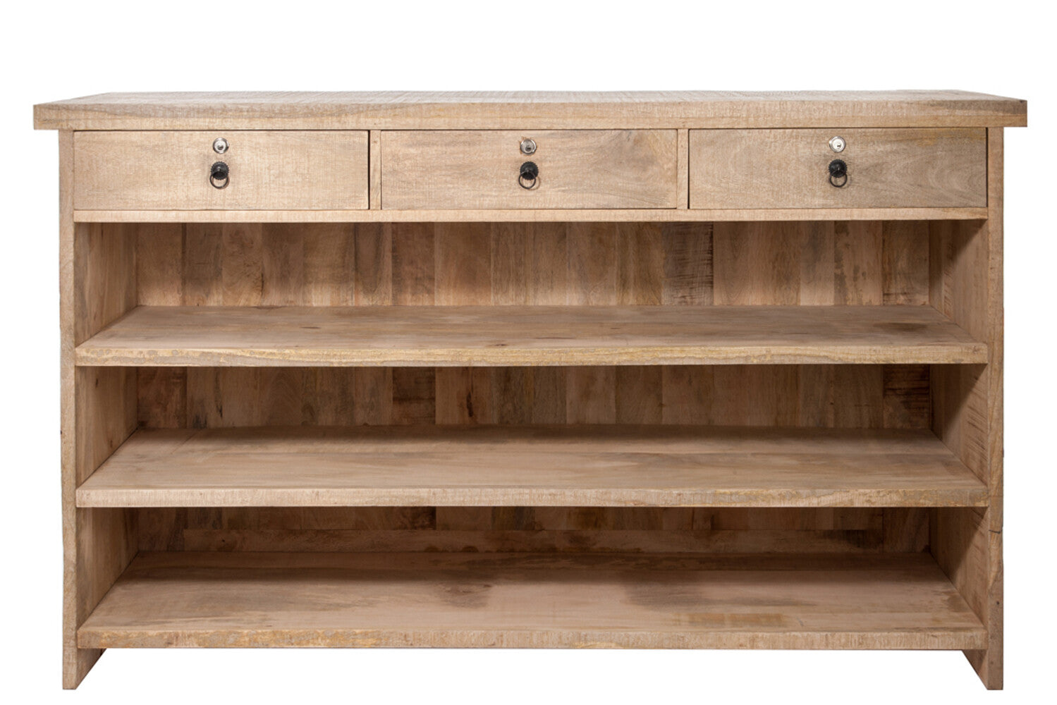 Spezialanfertigung "Naturell" Bar - Echtholz mit 3 Schubladen, Arbeitsfläche und 3 Regalen