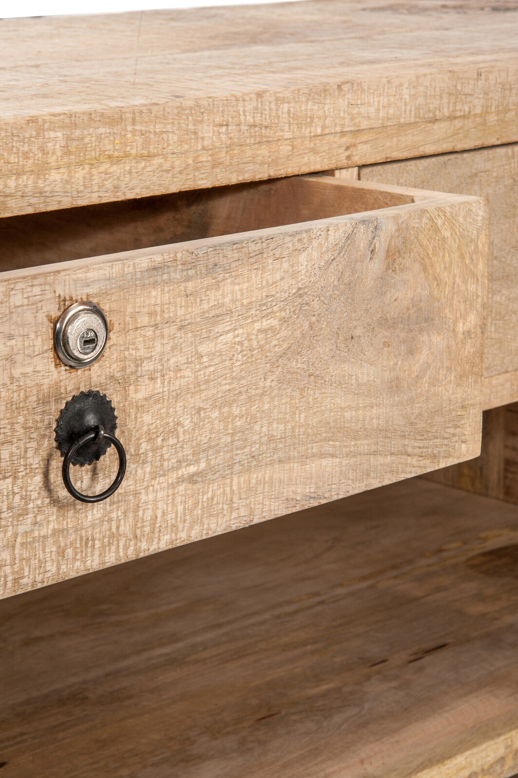 Spezialanfertigung "Naturell" Bar - Echtholz mit 3 Schubladen, Arbeitsfläche und 3 Regalen