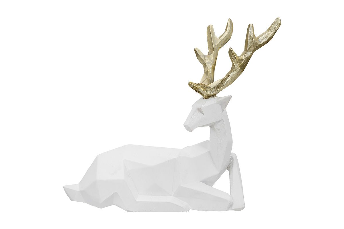2er Set Haimo Hirschfiguren aus weißem Kunstharz mit goldenen Geweihen