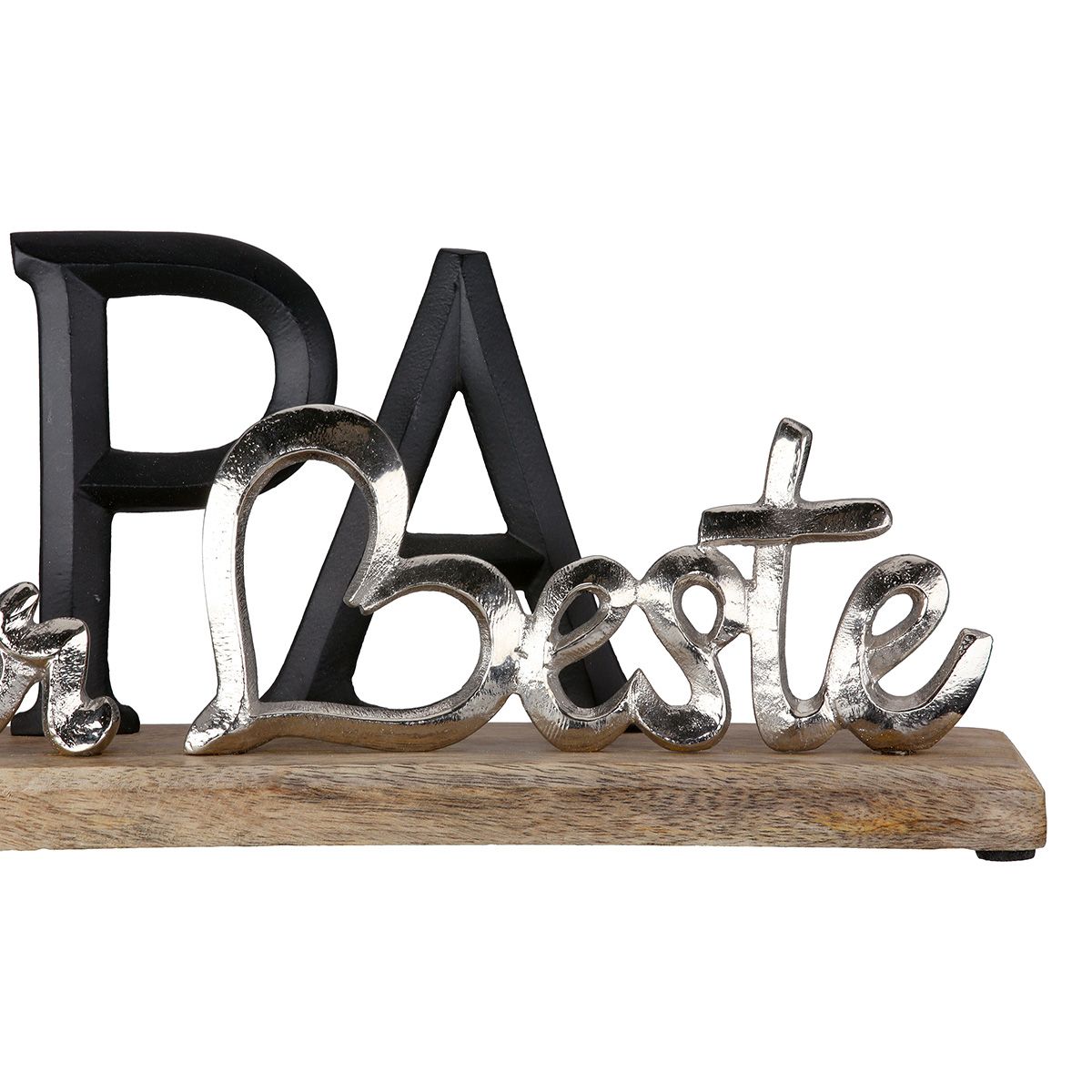 Deko Schriftzug PAPA ist die Beste aus Aluminium und Mangoholz