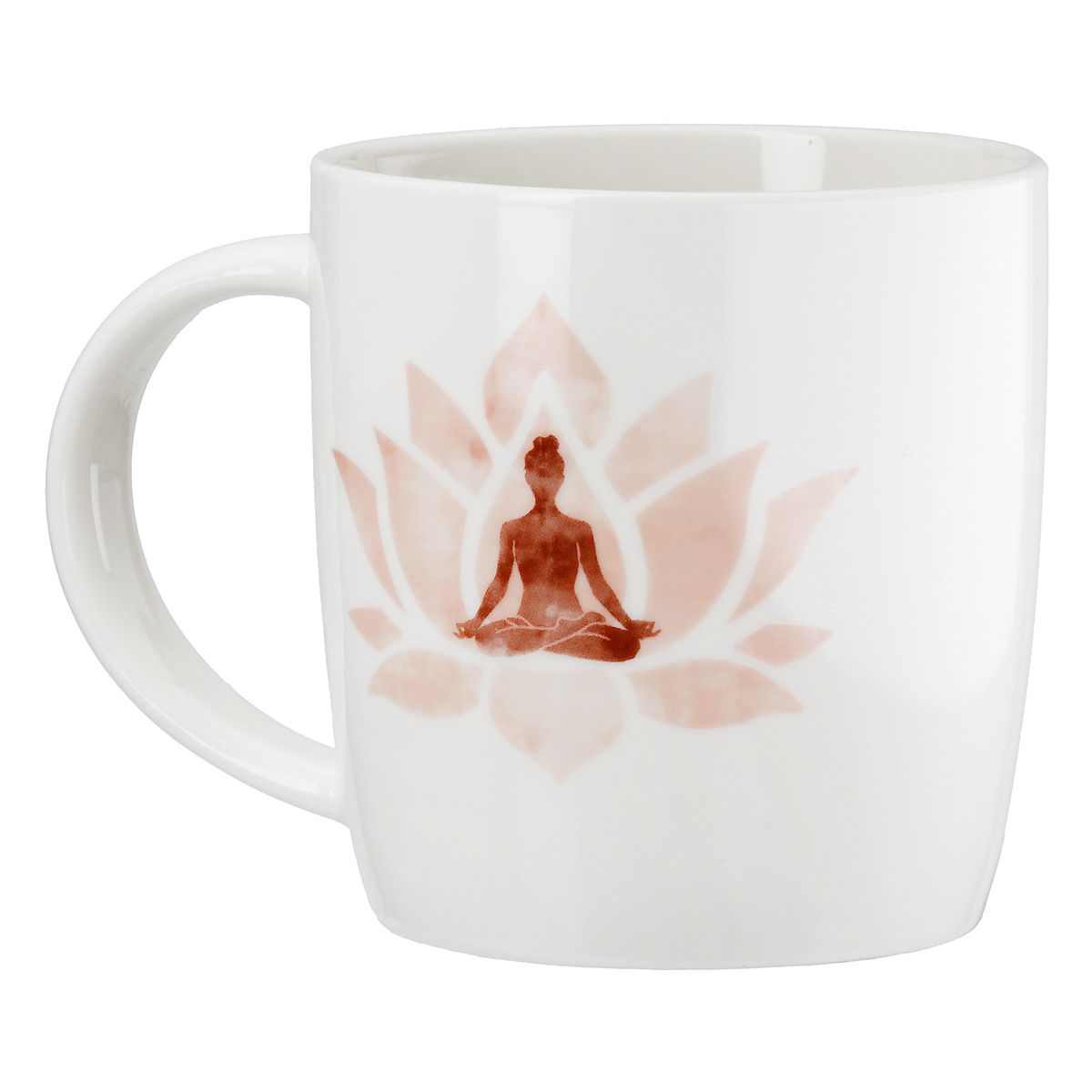 6er Set Tassen Namaste mit Lotusmotiv – Porzellan in Weiß und Rot