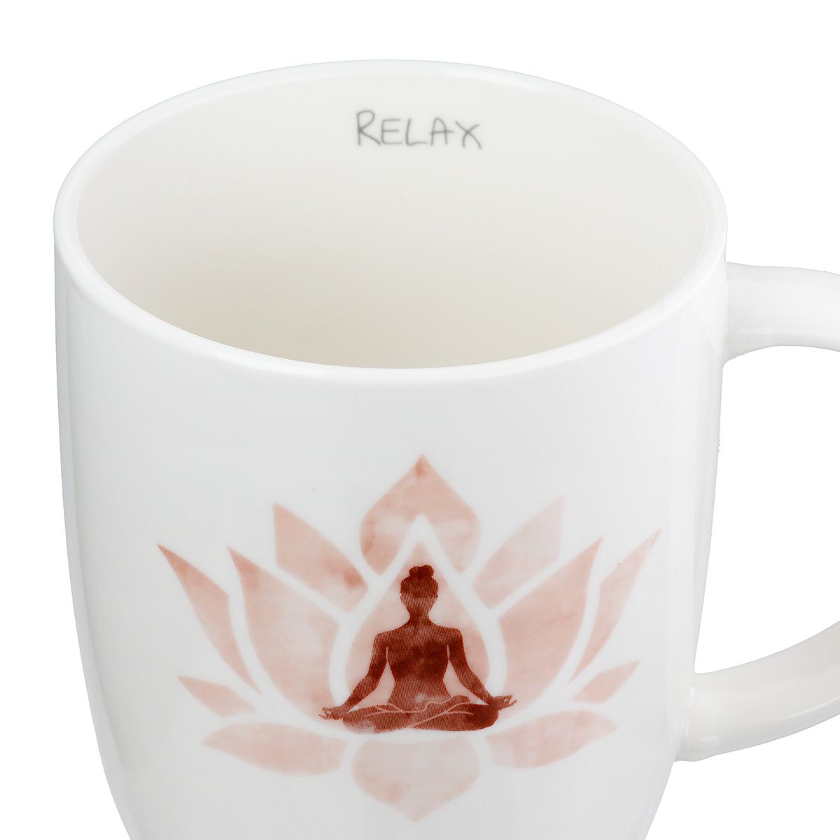 6er Set Tassen Namaste mit Lotusmotiv – Porzellan in Weiß und Rot