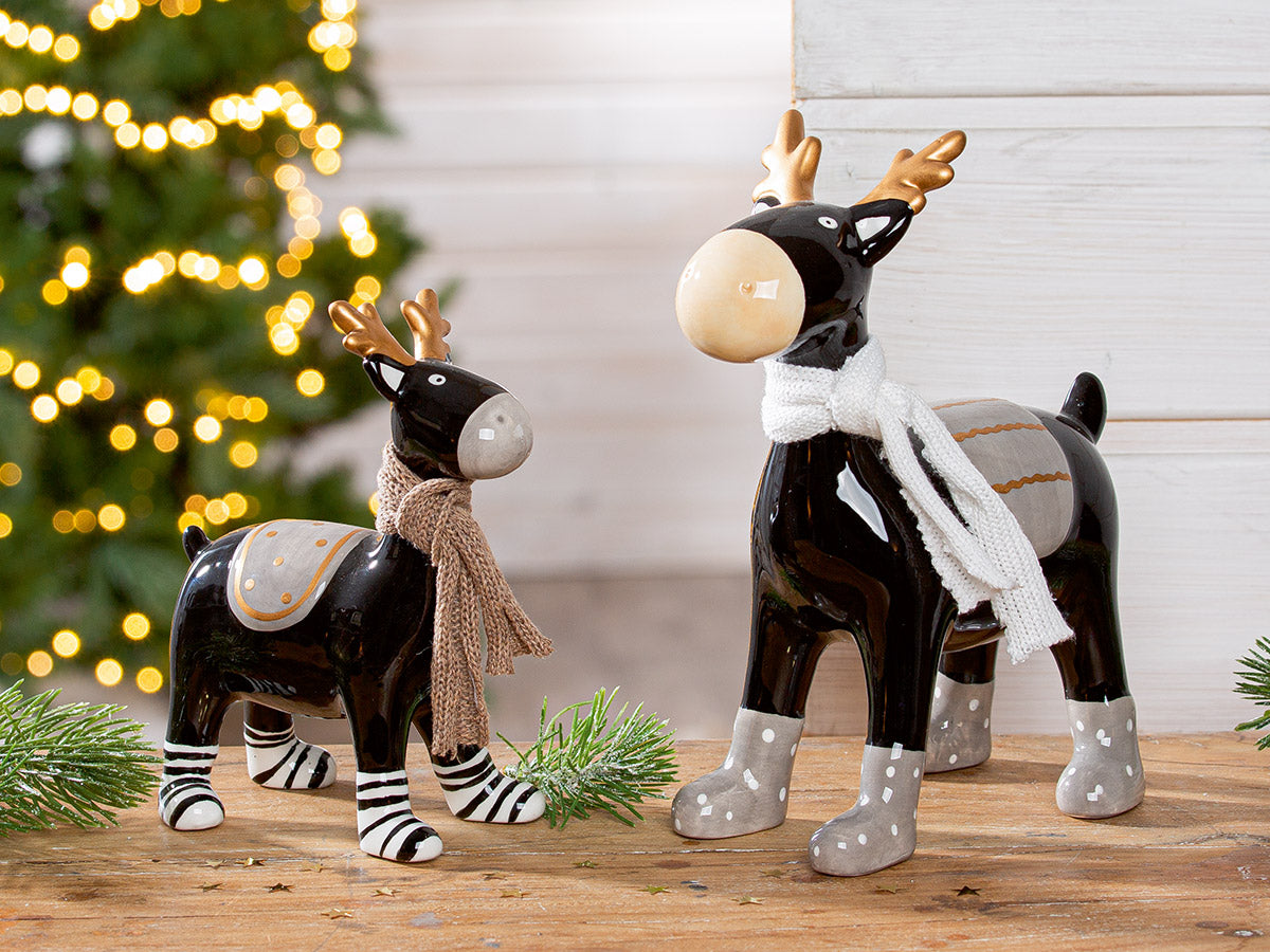 Dekofigur Hirsch Alma aus Keramik Schwarz Weiß