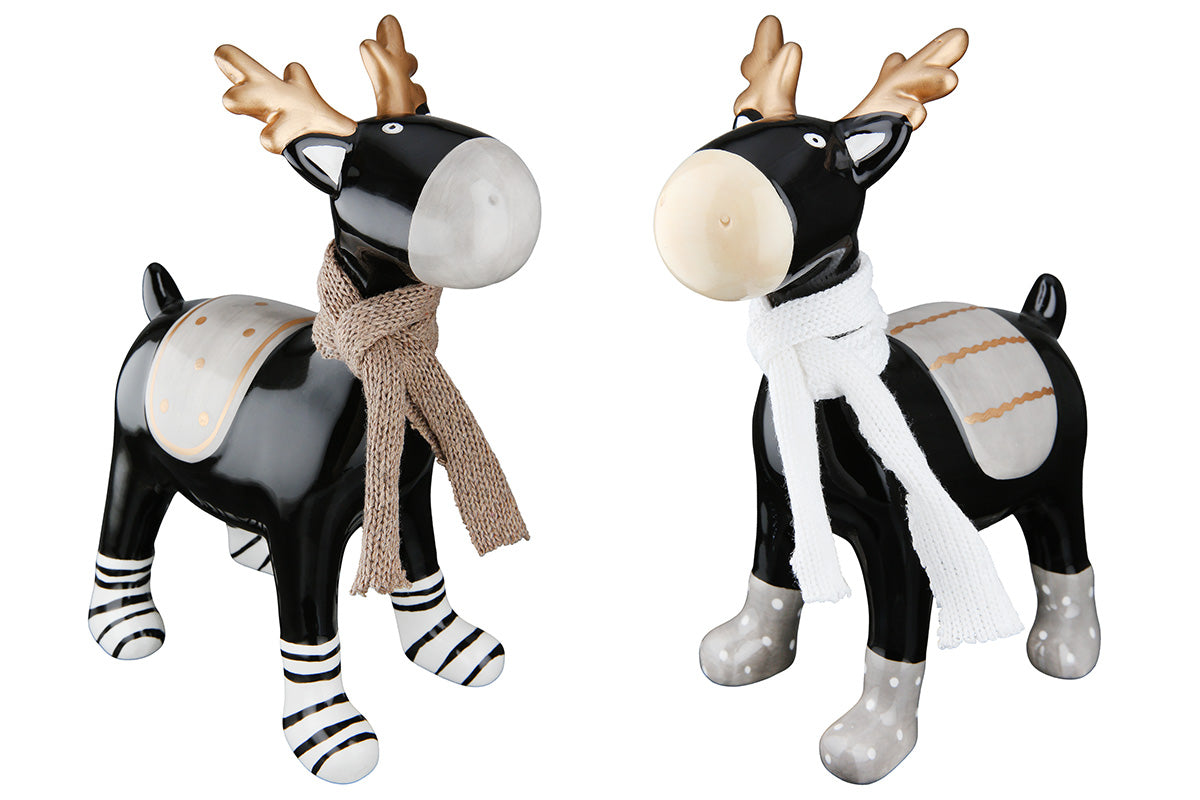 Dekofigur Hirsch Alma aus Keramik Schwarz Weiß