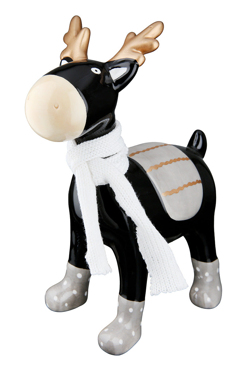 Dekofigur Hirsch Alma aus Keramik Schwarz Weiß