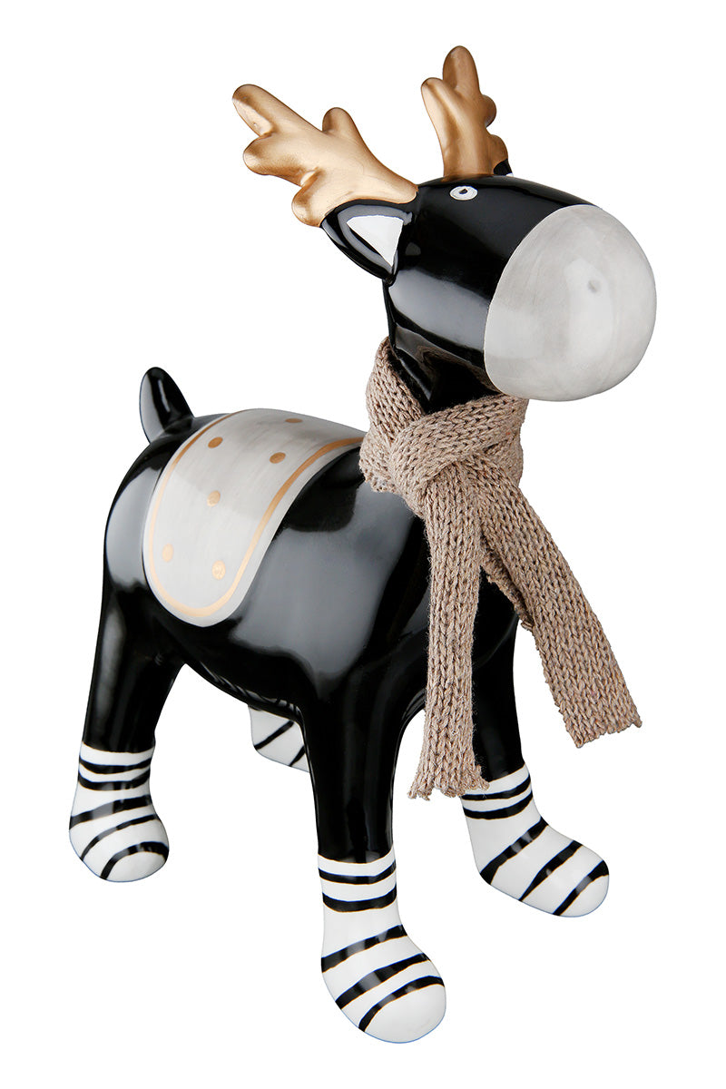 Dekofigur Hirsch Alma aus Keramik Schwarz Weiß