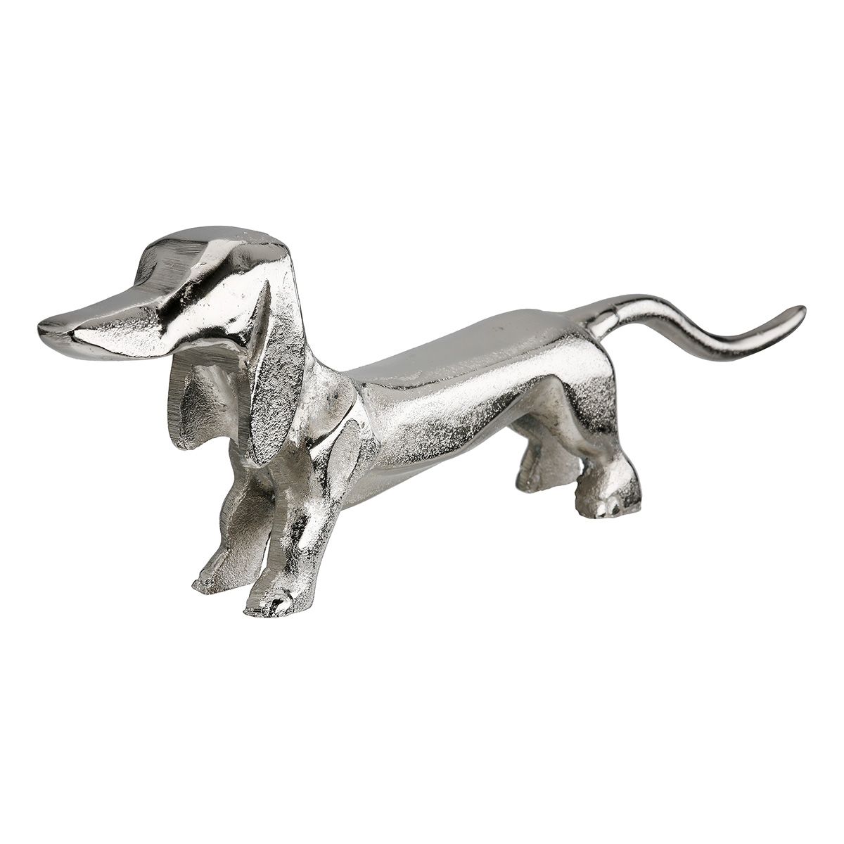 Dekofigur Dackel Alfonso – Edler Dackel aus Aluminium Silber 43cm