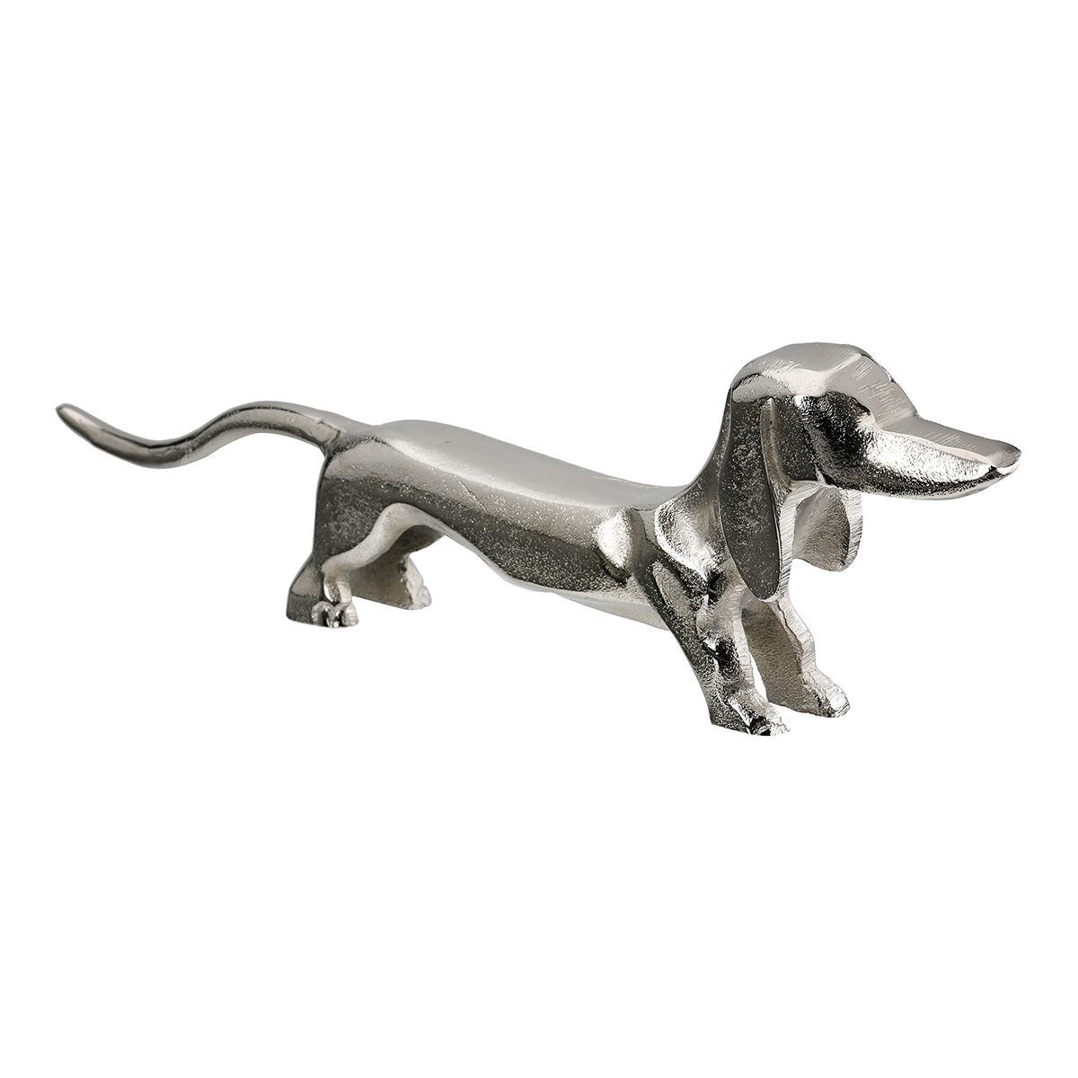 Dekofigur Dackel Alfonso – Edler Dackel aus Aluminium Silber 43cm