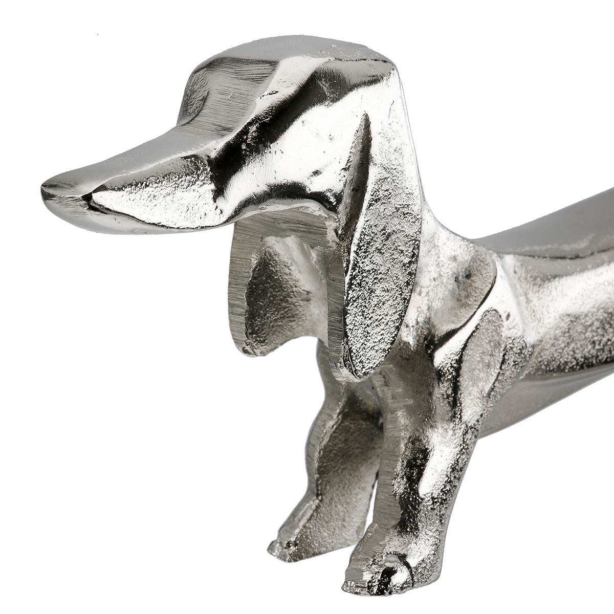 Dekofigur Dackel Alfonso – Edler Dackel aus Aluminium Silber 43cm