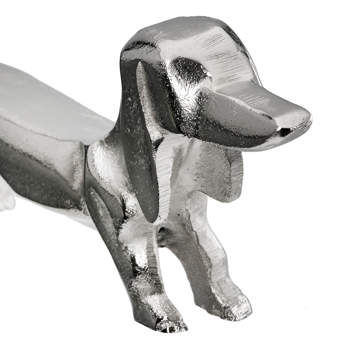 Dekofigur Dackel Alfonso – Edler Dackel aus Aluminium Silber 43cm