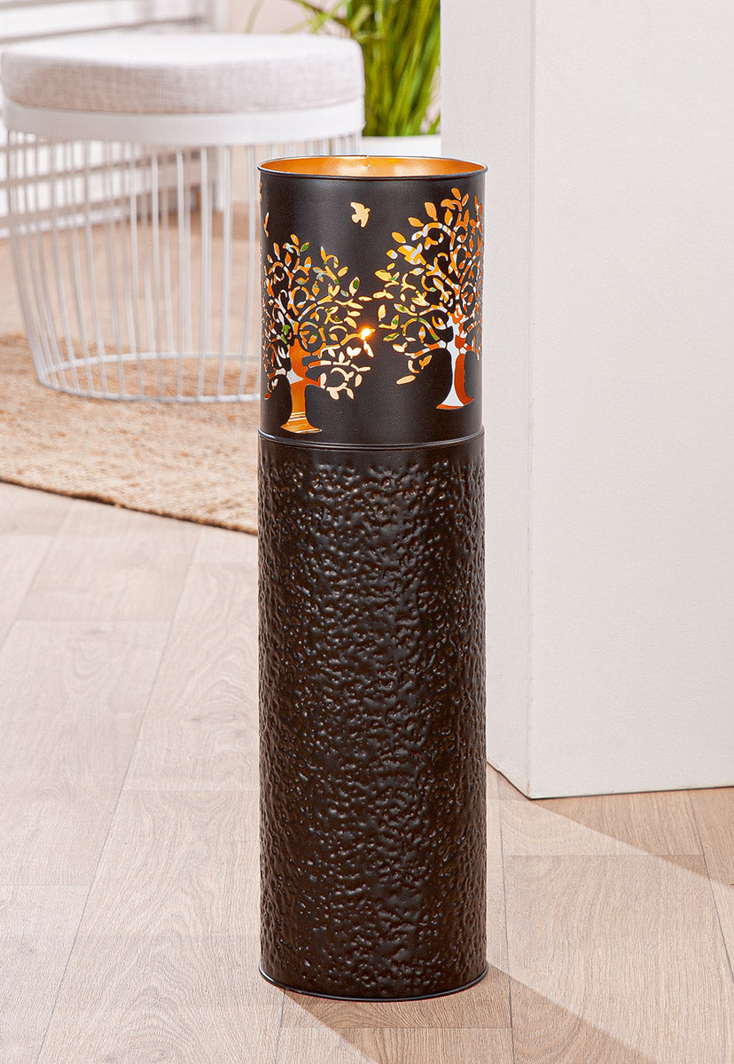 Windlicht Lebensbaum Zylindrisch Schwarz Metall 60cm