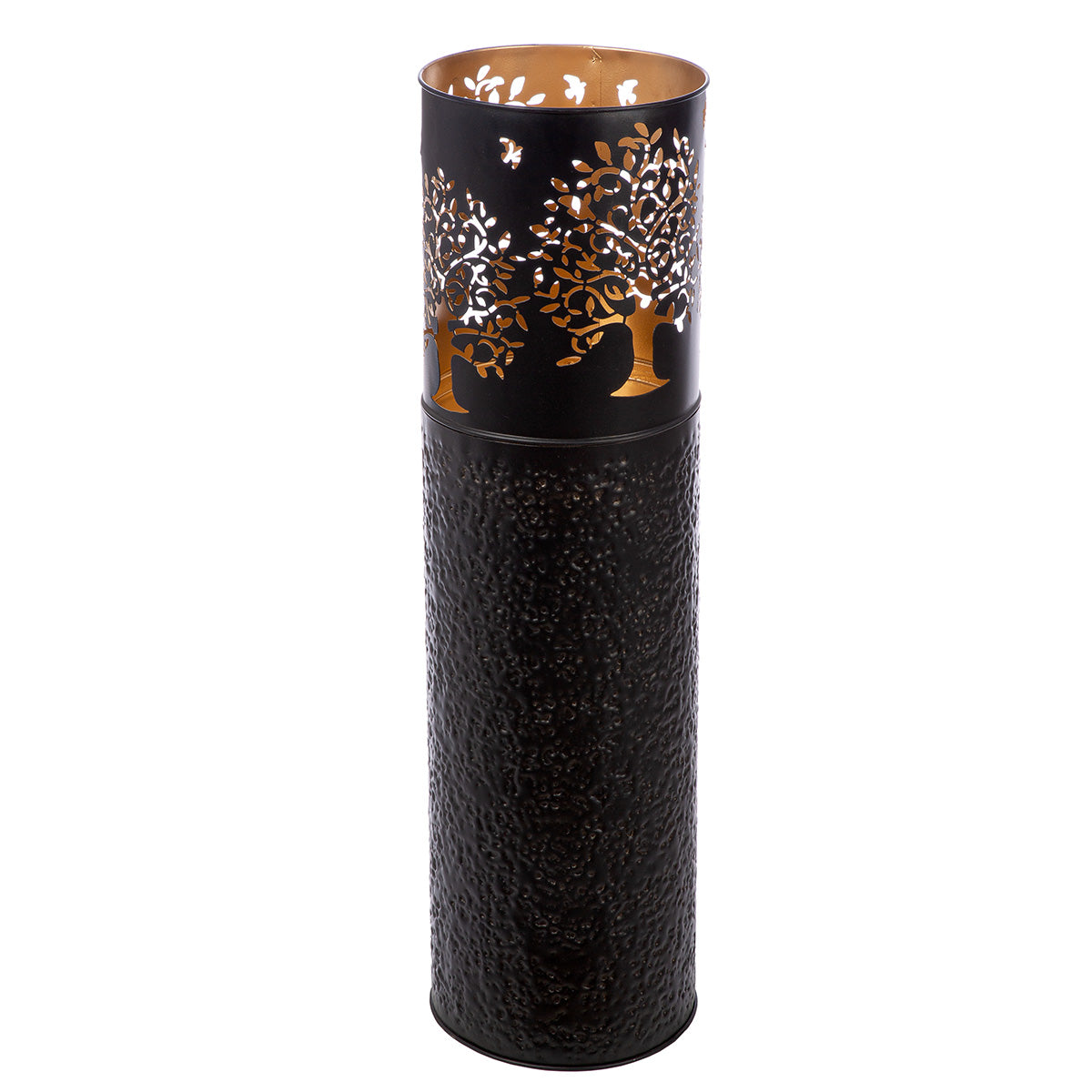 Windlicht Lebensbaum Zylindrisch Schwarz Metall 60cm