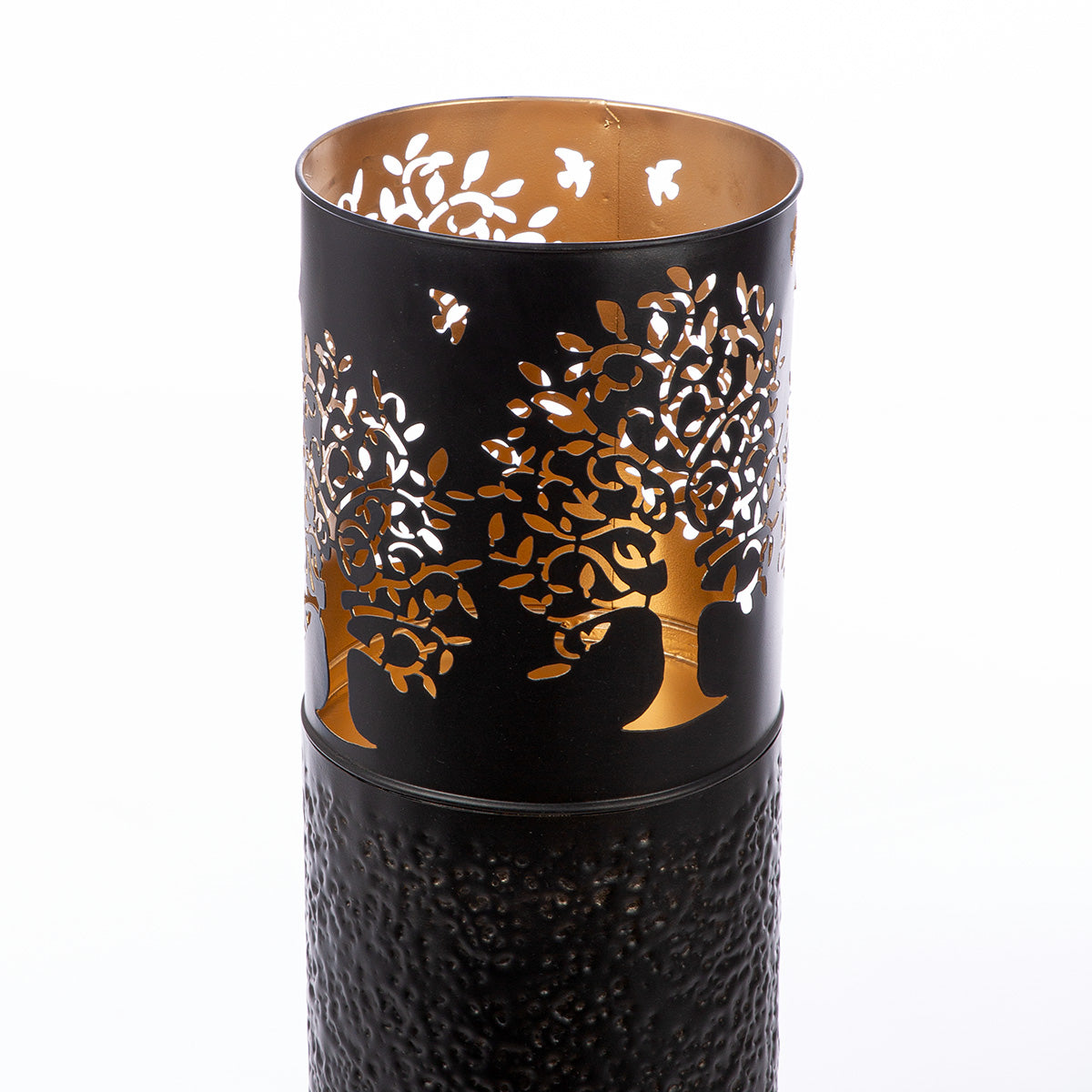 Windlicht Lebensbaum Zylindrisch Schwarz Metall 60cm