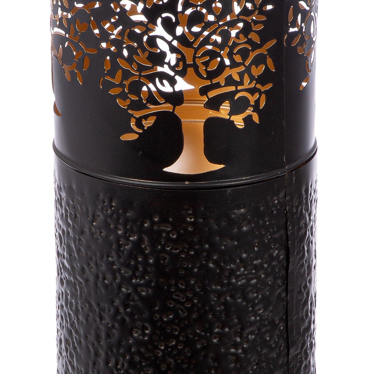 Windlicht Lebensbaum Zylindrisch Schwarz Metall 60cm