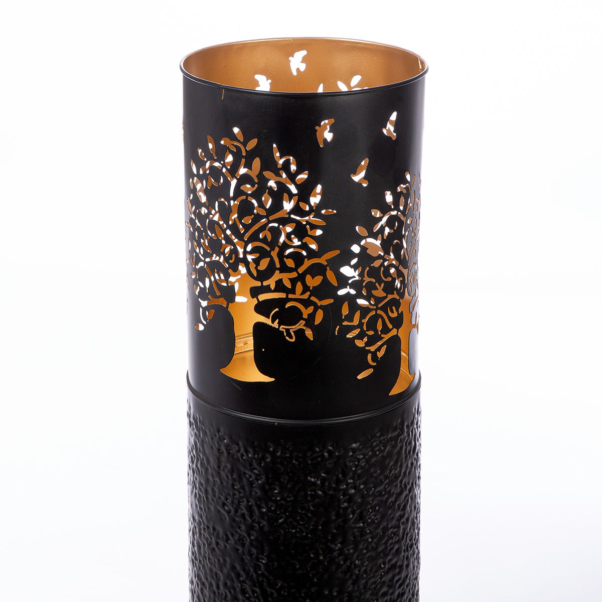 Windlicht Lebensbaum aus Metall – Schwarz, 70 cm hoch