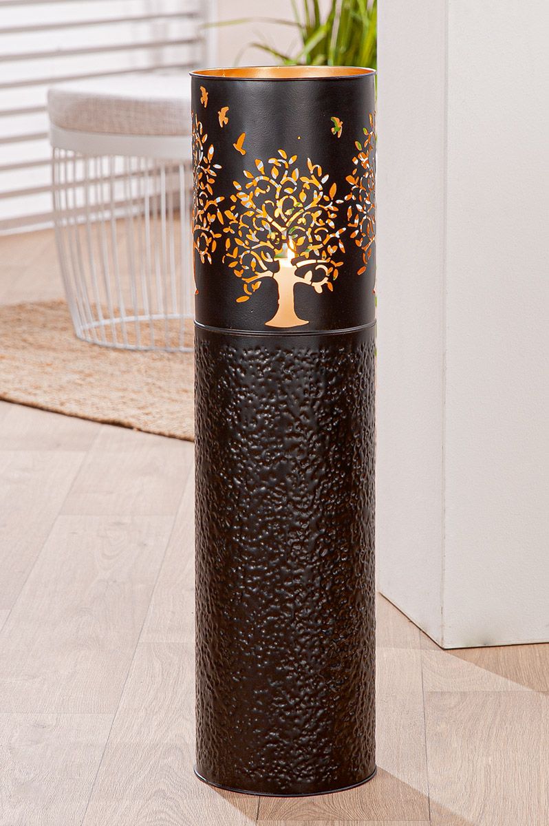 Windlicht Lebensbaum aus Metall – Schwarz, 70 cm hoch