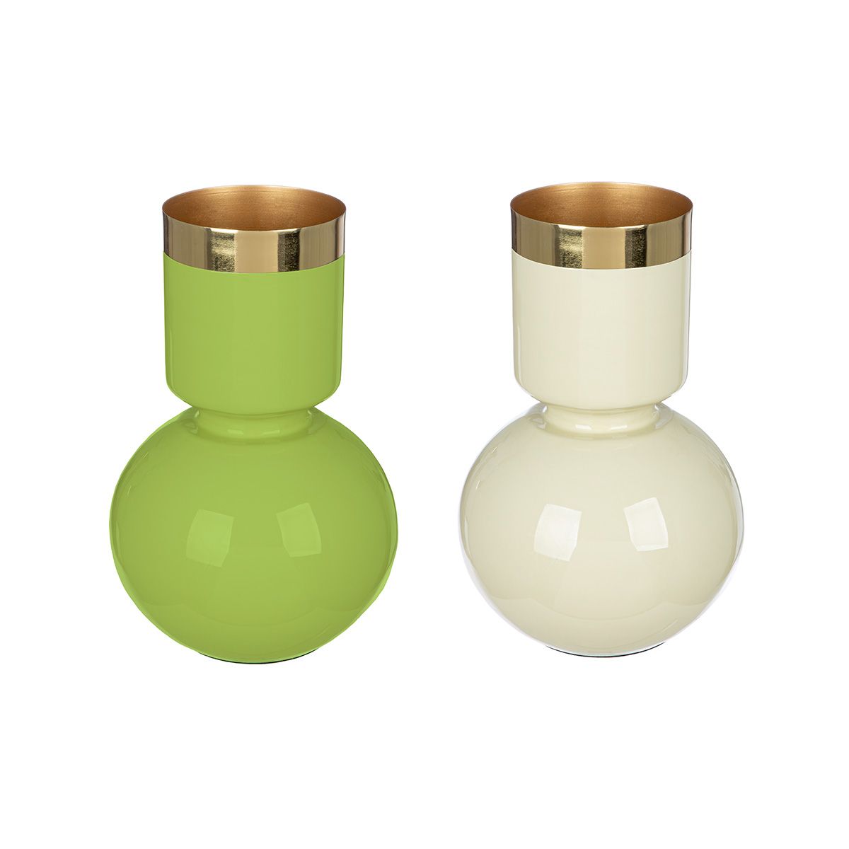 Vase Roro 2er Set aus Metall in Creme und Grün