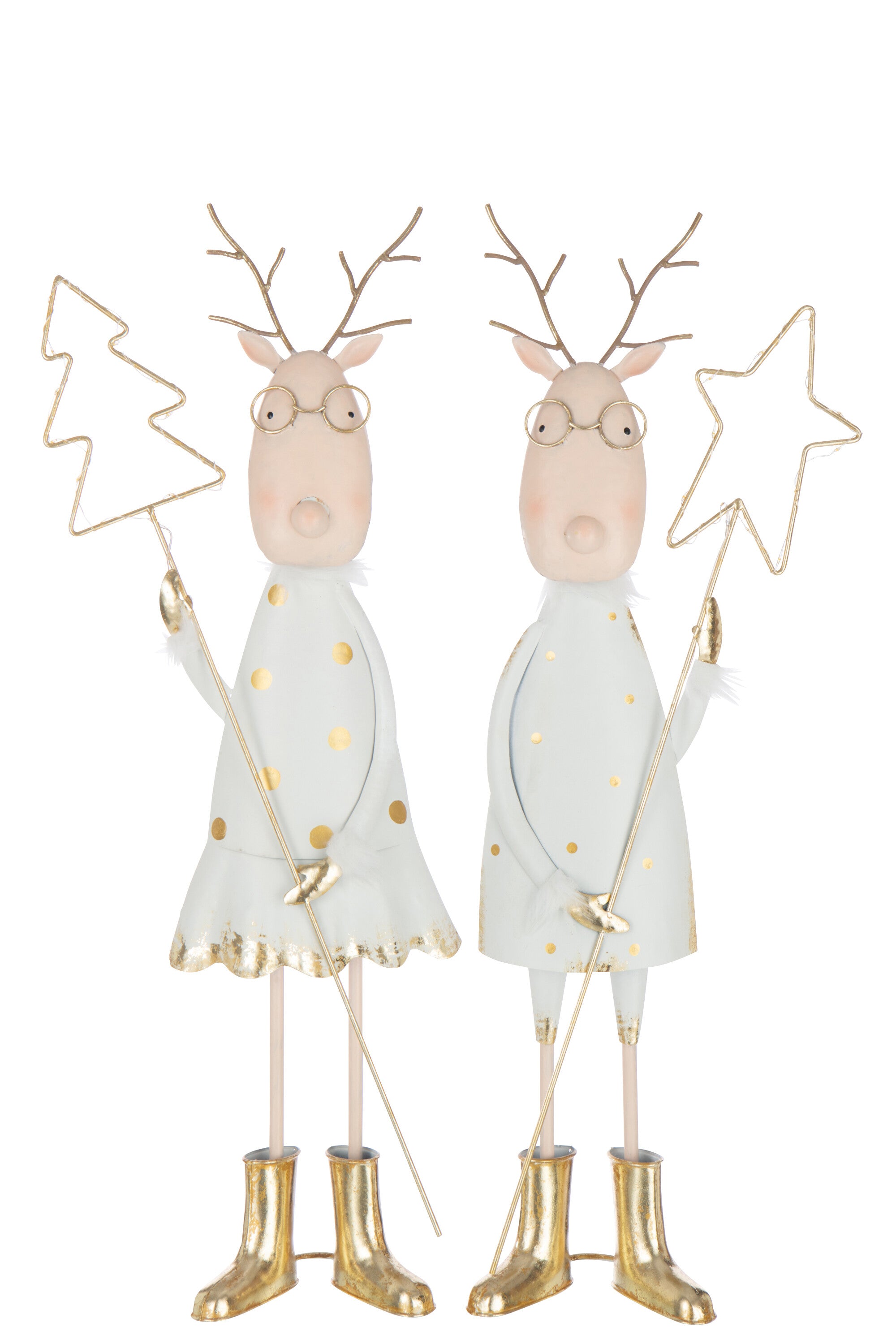 Rentier LED Baum mit Stern Eisen Gold Weiss 2er Set Weihnachtsdeko