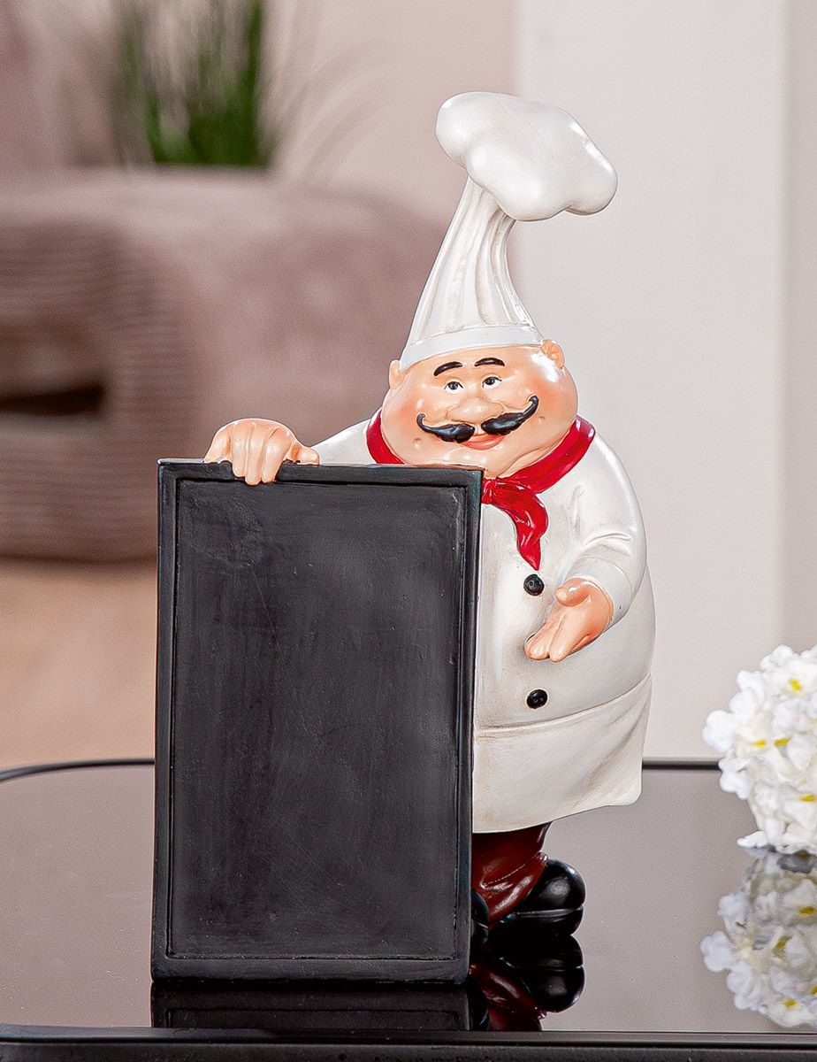 Dekofigur Koch Paolo mit Tafel – Lustige Menütafel für Küche & Gastronomie