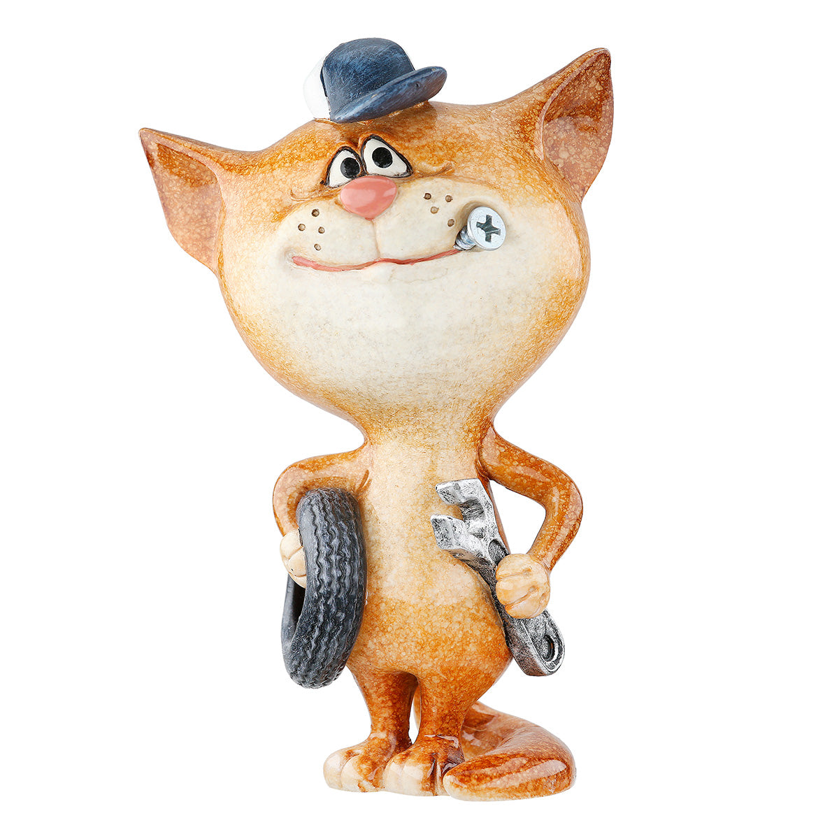 Dekofigur FixiCat Katze Schrauber Orange Poly 13,5cm