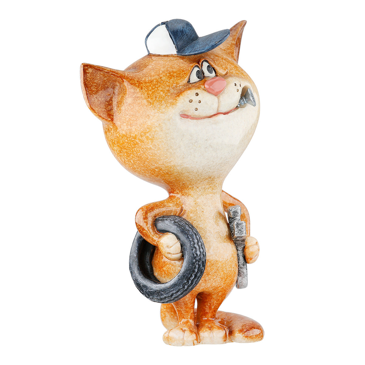 Dekofigur FixiCat Katze Schrauber Orange Poly 13,5cm