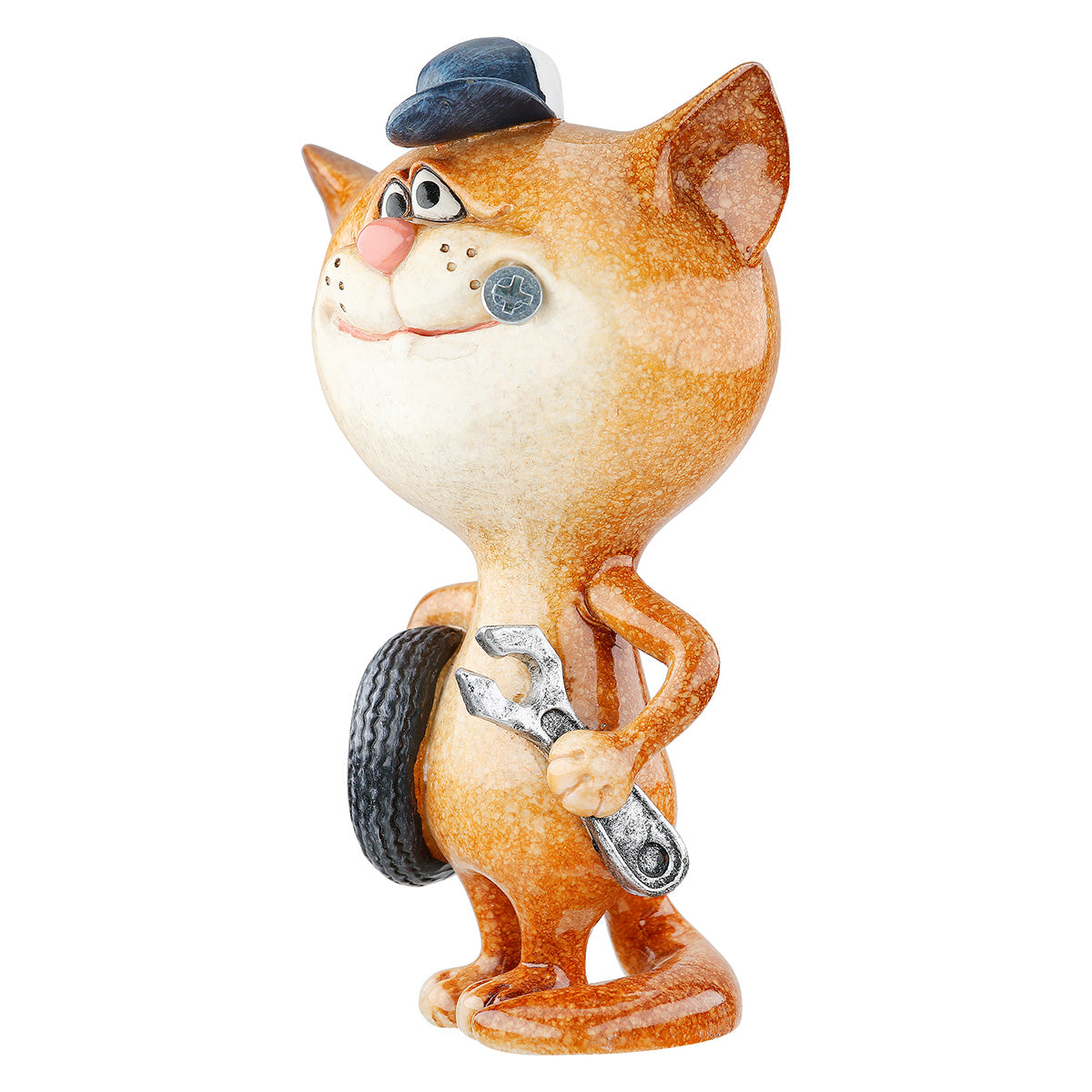 Dekofigur FixiCat Katze Schrauber Orange Poly 13,5cm