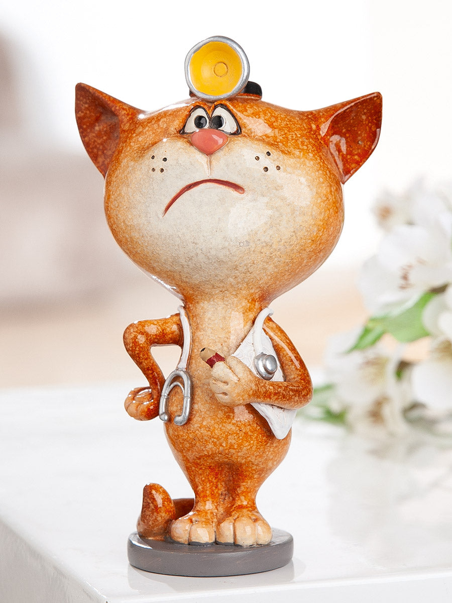 Dekofigur DocCat Katze Arzt Orange Weiß Poly
