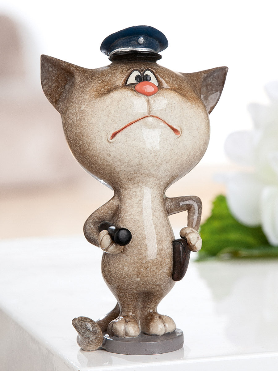 Dekofigur PatrolCat Katze Polizist Grau Blau Poly