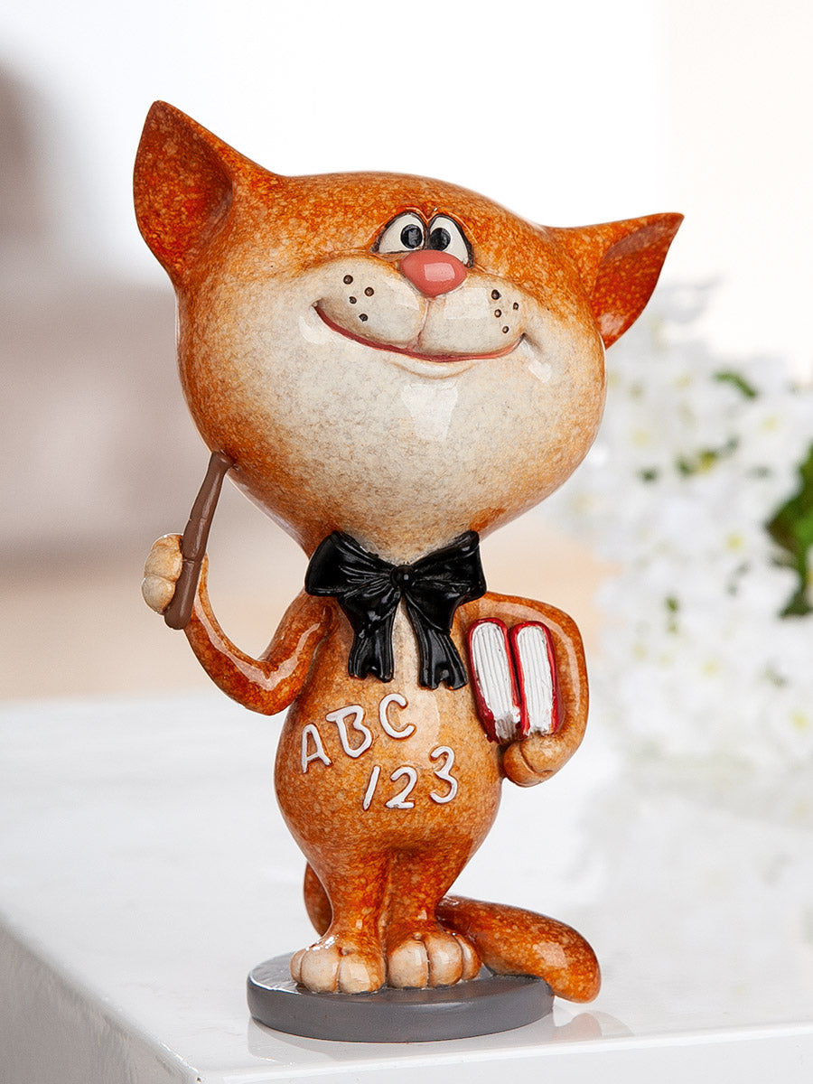 Dekofigur TeachCat Katze Lehrer Orange Schwarz Poly 13cm