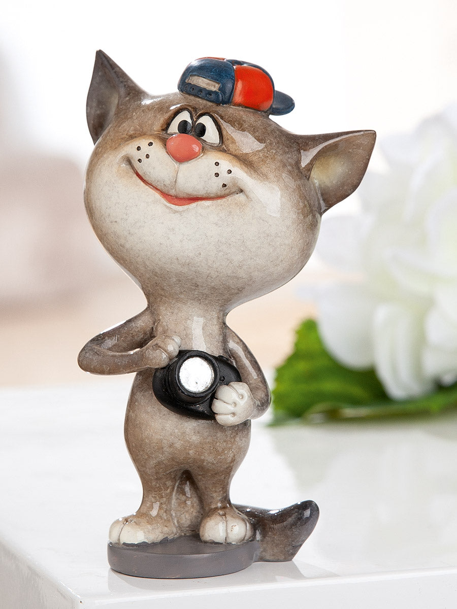 Dekofigur SnapCat Katze Fotograf Grau Schwarz Poly 13cm