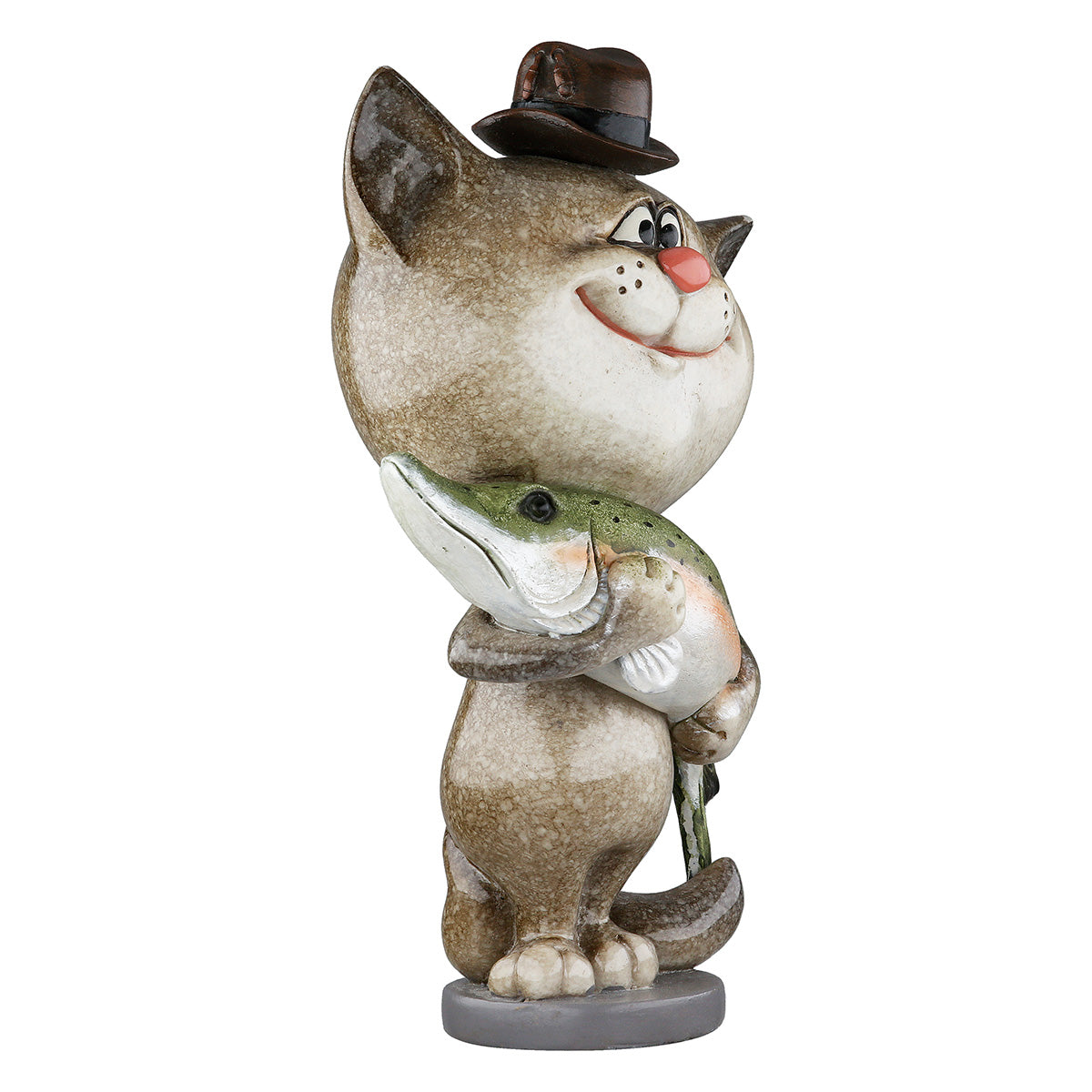 Dekofigur FishyCat Katze Angler Grau Grün Poly 13cm